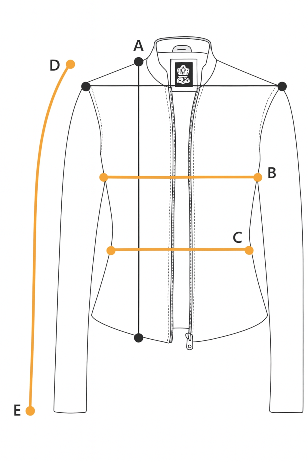 Women jacket measurements diagram