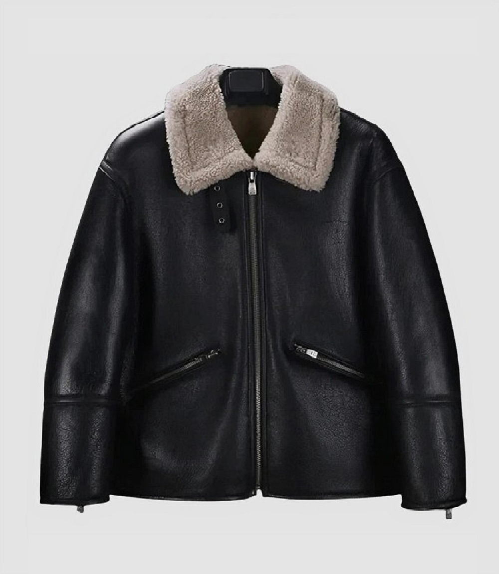 Black Leather Shearling Moto Jacket with Beast-Mode Warmth