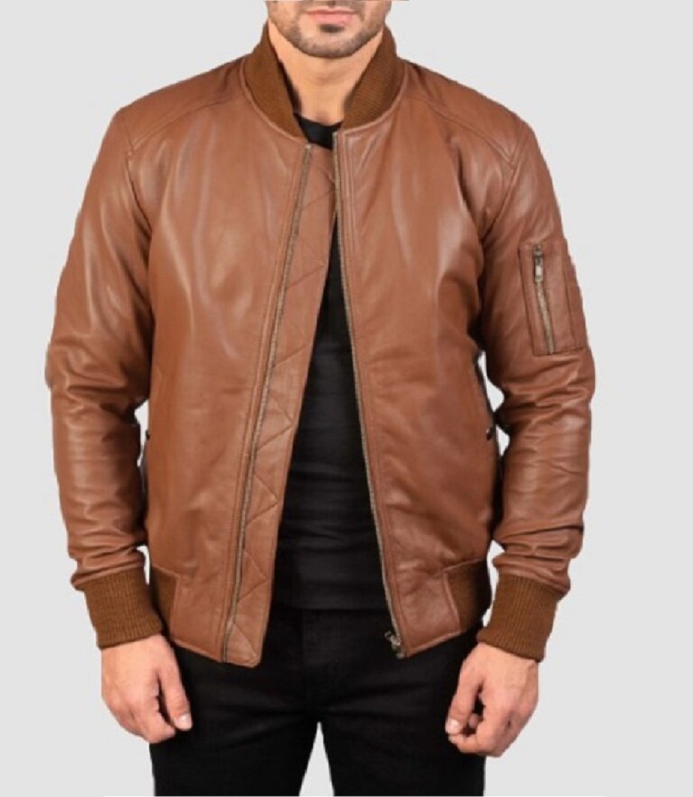 Bomia Ma-1 Brown Leather Bomber Jacket