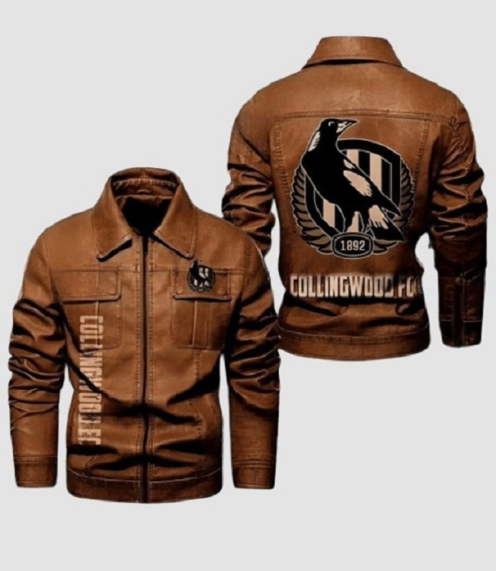 Collingwood FC Tan Brown Biker Leather Jacket Streetwear Style