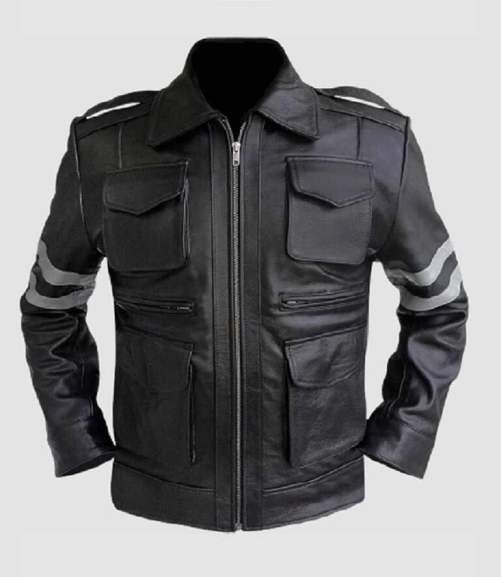 Leon Scott Kennedy Gaming Cosplay Black Leather Jacket