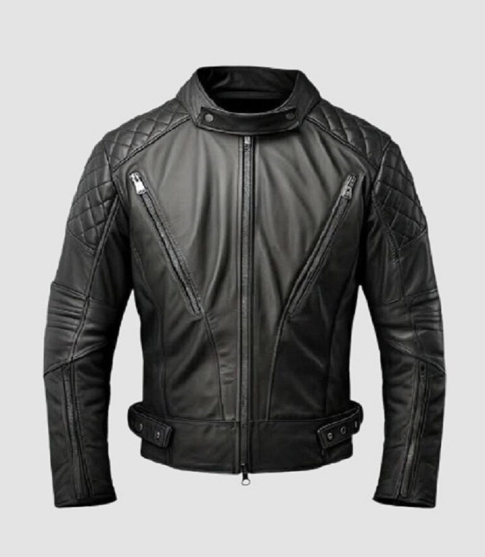 Luxury Black Leather Bomber Jacket Front Zipper Casual and Trendy