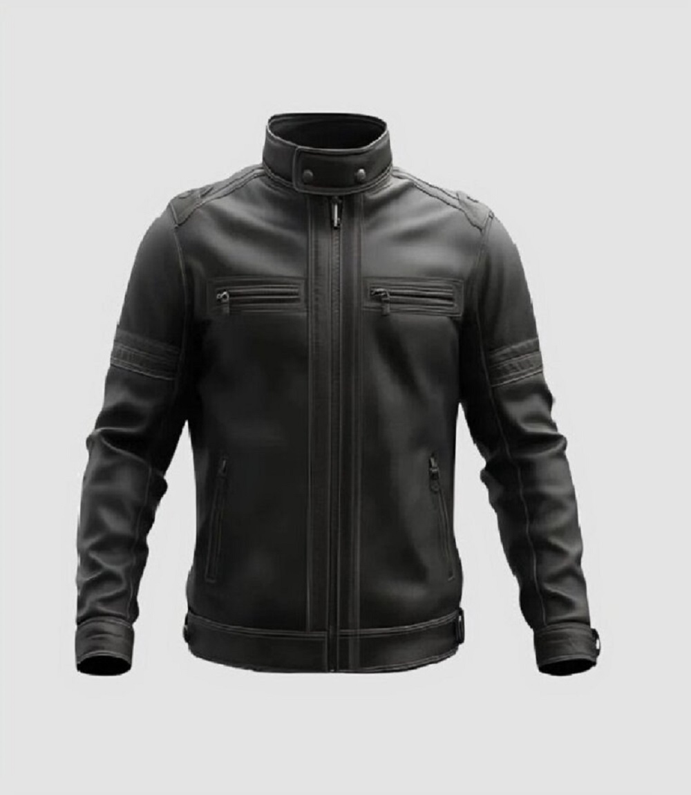 Men Black Handmade Genuine Cowhide Leather Jacket