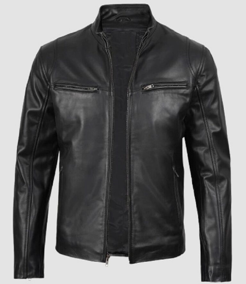 Men Classic Black Biker Leather Jacket