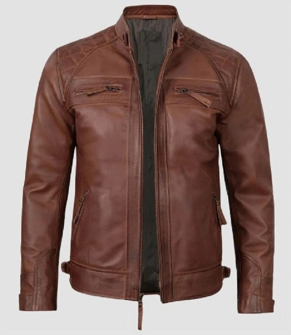 Men Leather Motorcycle Jacket for Quilted Racer