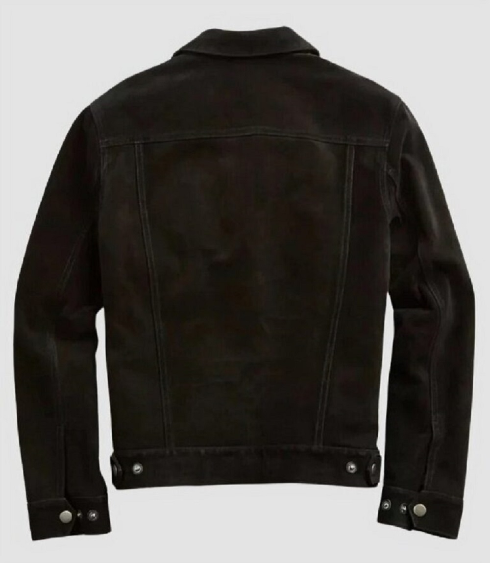 Men Pure Suede Black Leather Trucker Jacket
