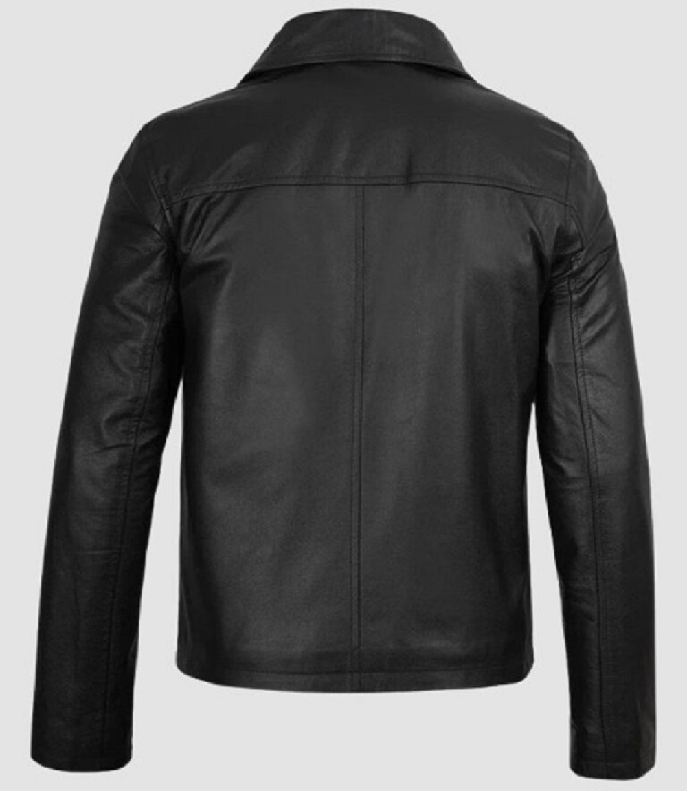 Men Rugged Black Edge Leather Jacket