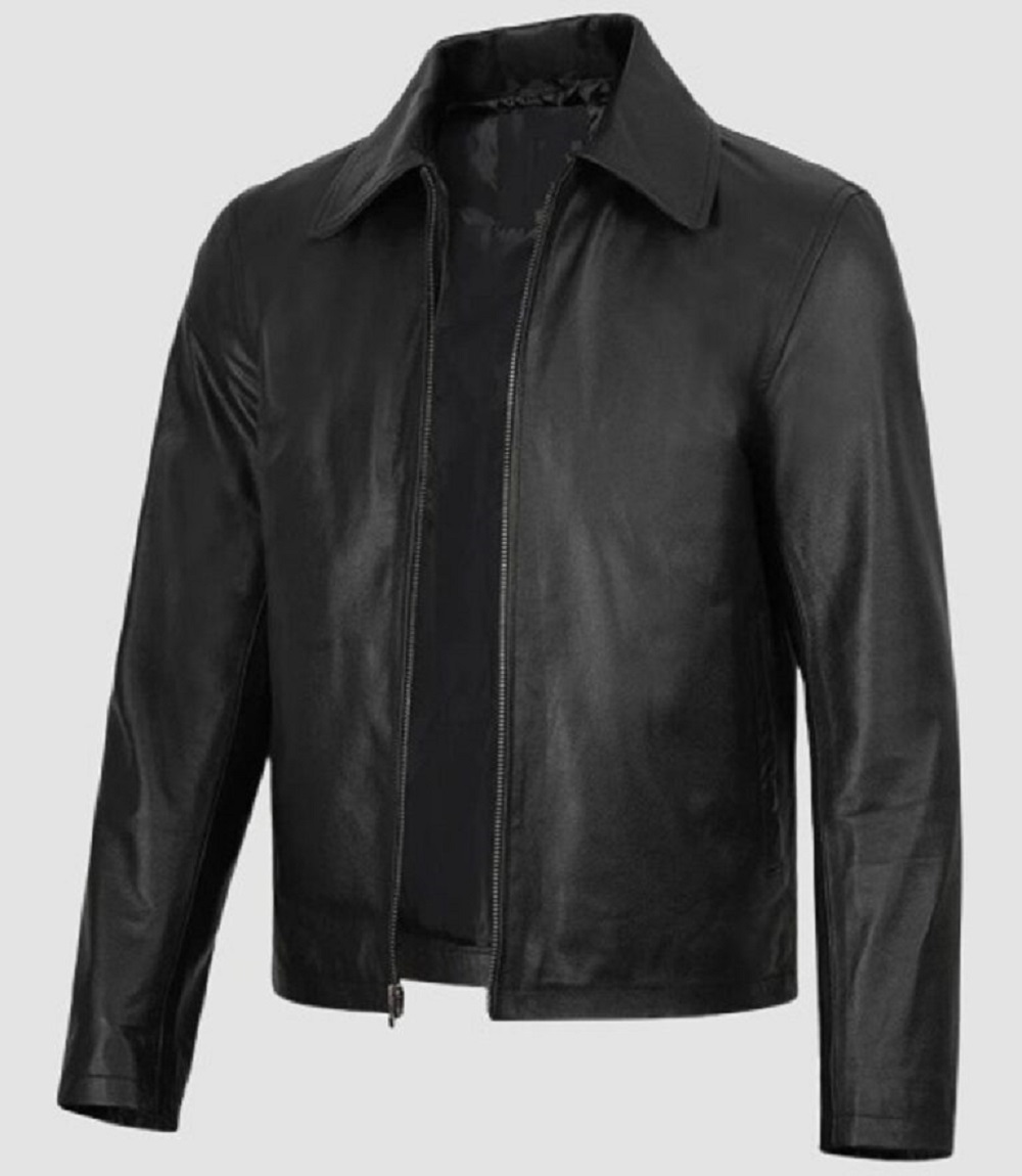 Men Rugged Black Edge Leather Jacket