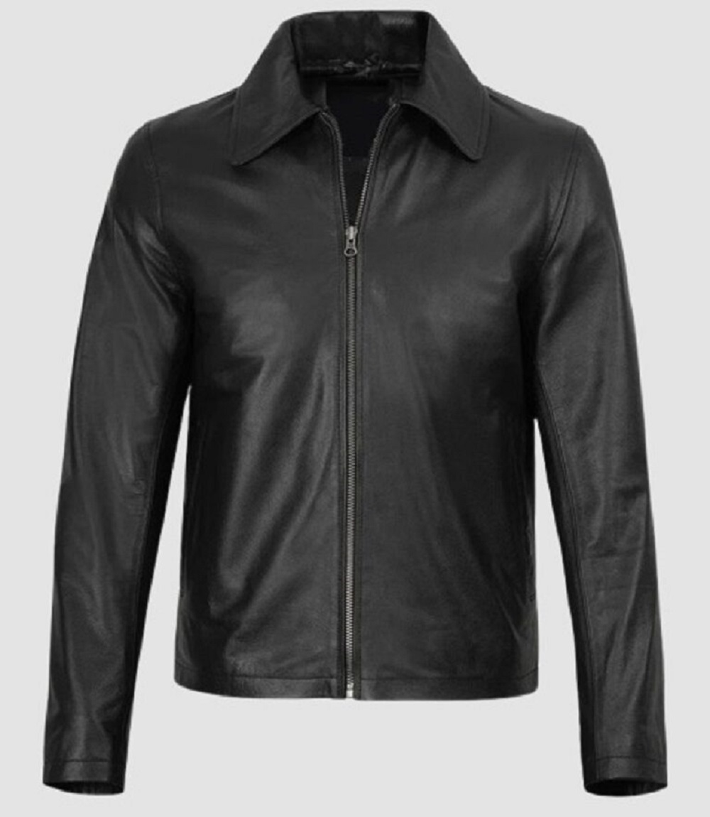 Men Rugged Black Edge Leather Jacket