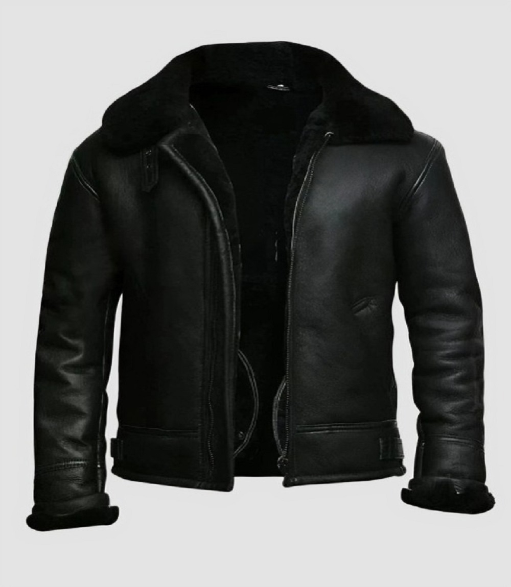 Mens Authentic Jet Black Shearling Aviator Jacket
