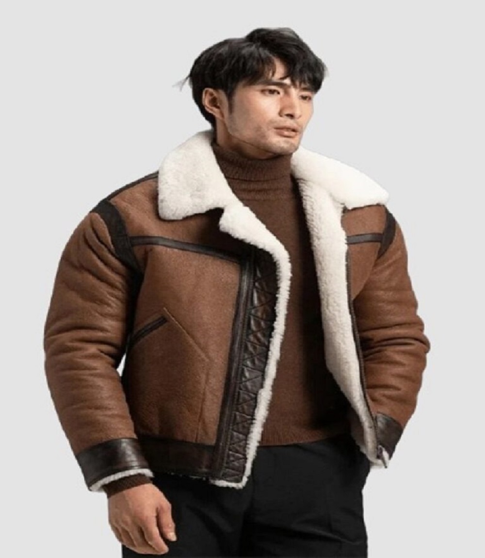 Mens Aviator Shearling Bomber Leather Jacket