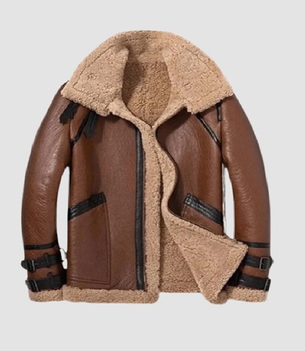Mens B3 Shearling Bomber Brown Leather Jacket