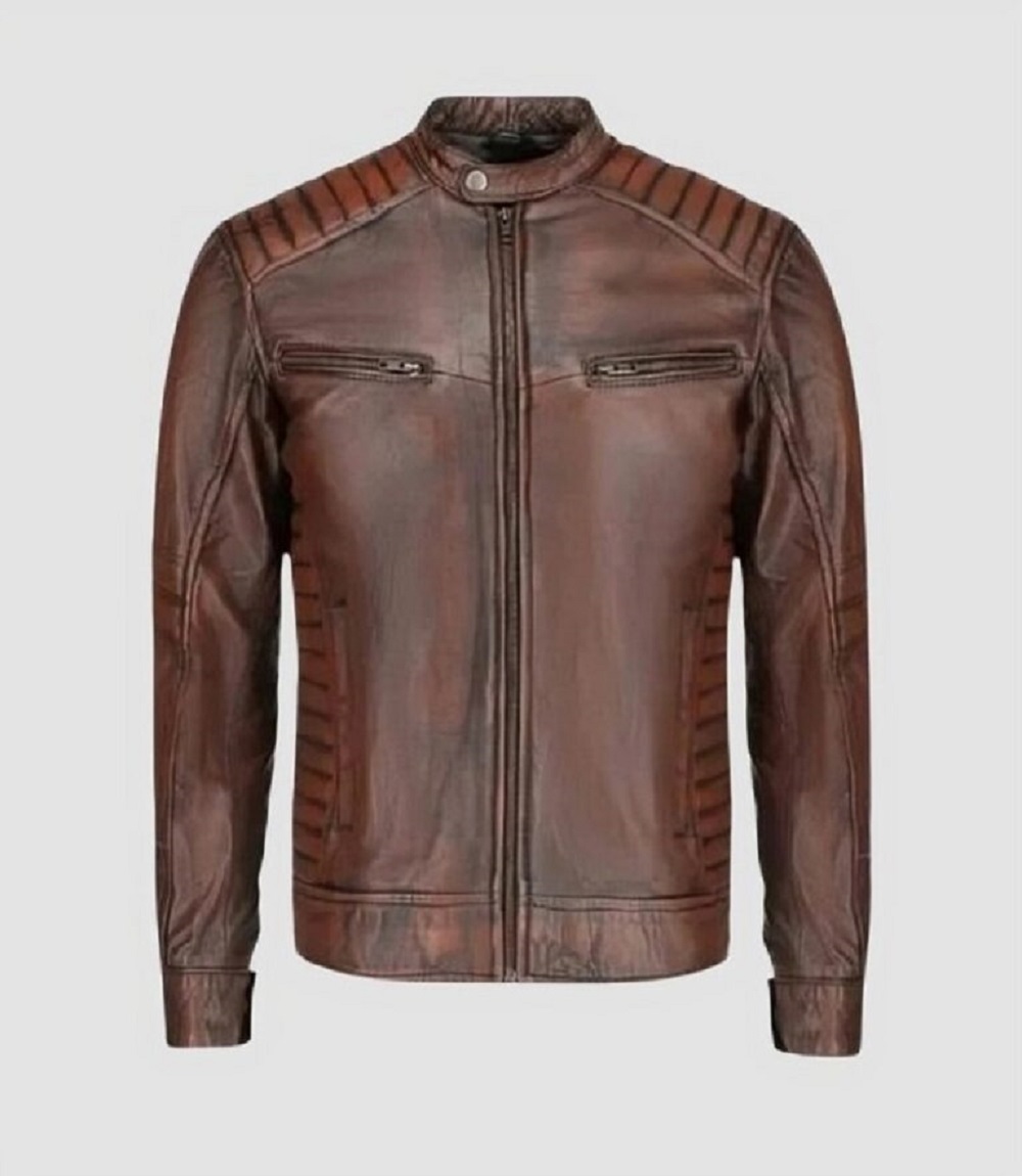 Mens Biker Jacket Brown Leather
