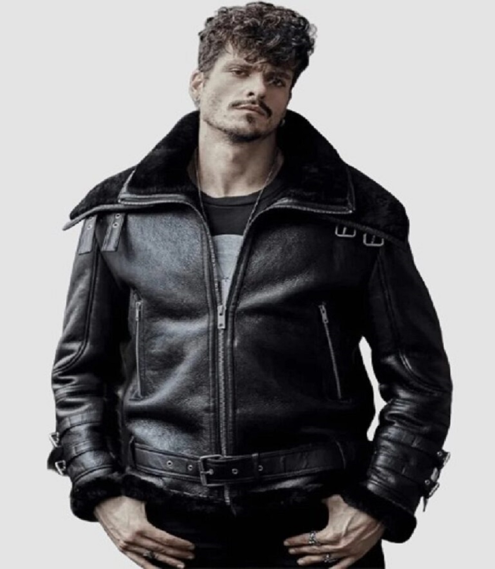 Mens Black B3 Shearling Airforce Bomber Leather Jacket