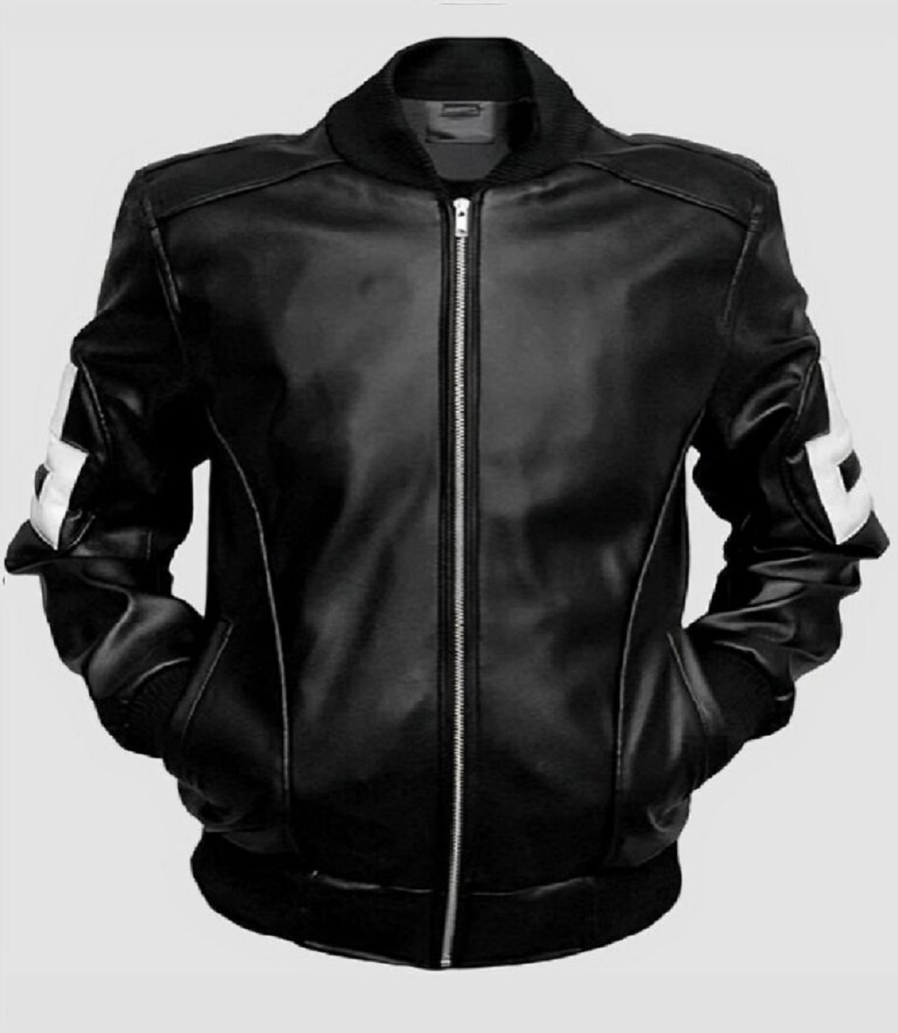Mens Black Bomber Style Leather Jacket