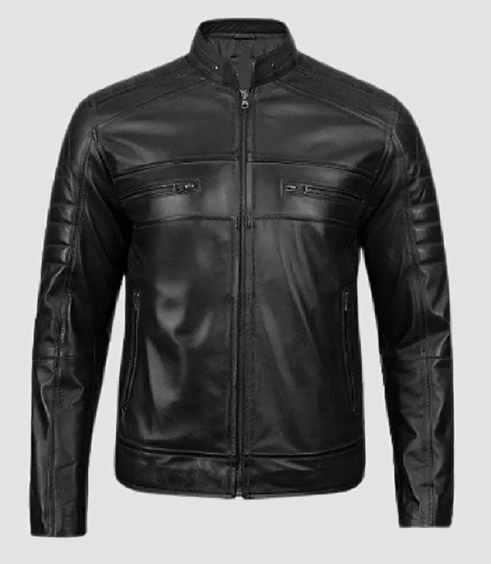 Mens Black Café Racer Real Leather Jacket