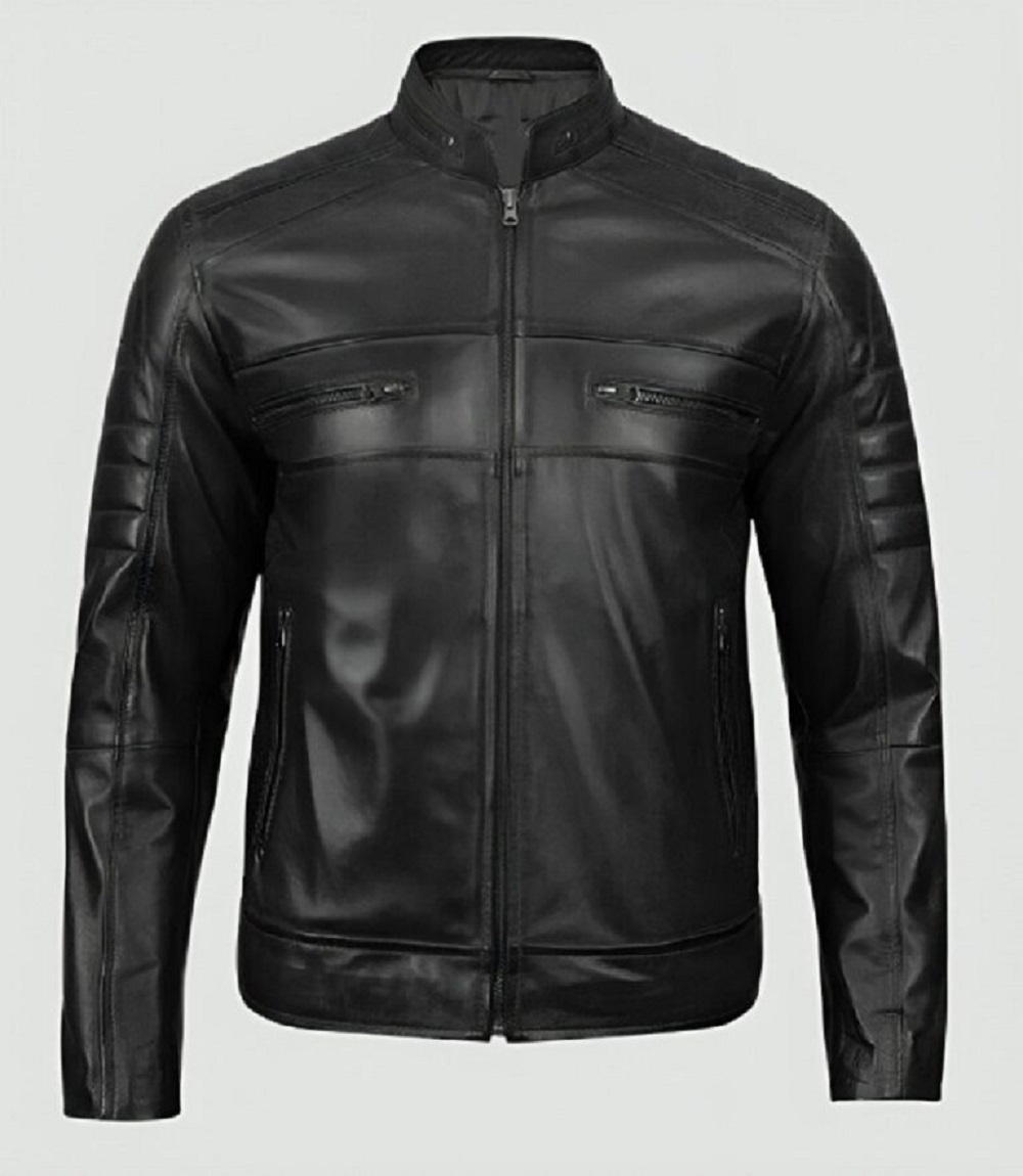 Mens Black Leather Jacket Modern Fit Iconic