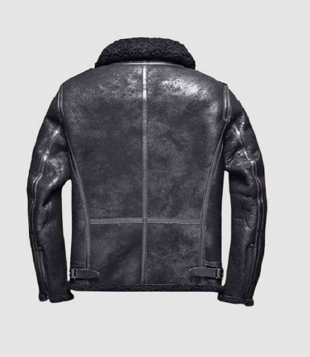 Mens Black Leather Shearling Jacket Heavy