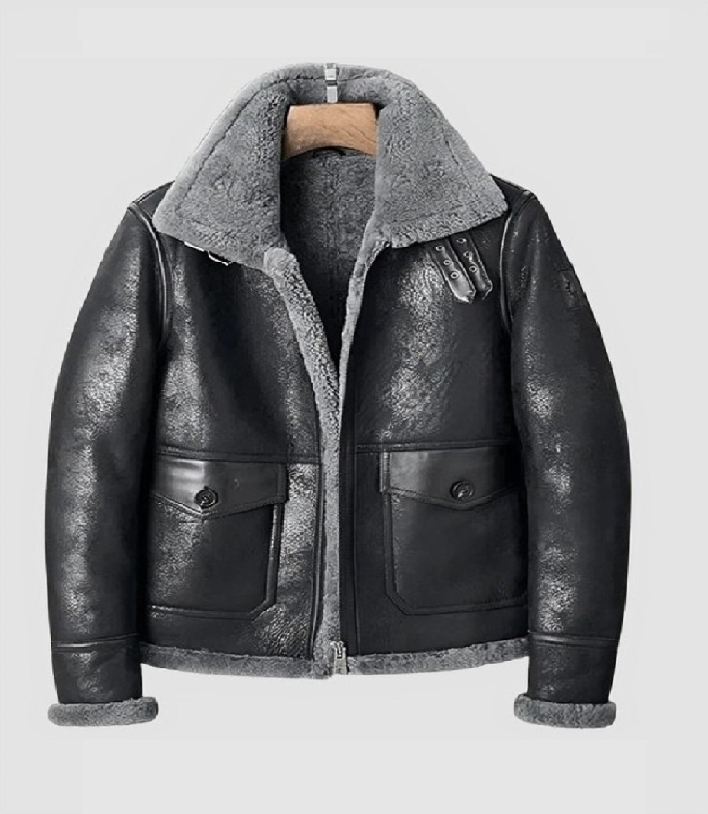 Mens Black Shearling Commander Jacket