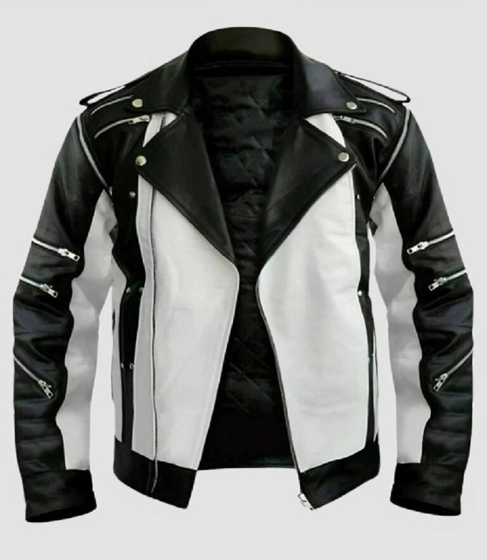 Mens Black White Leather Jacket