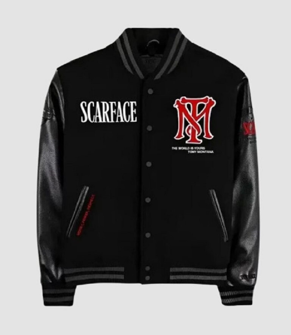 Mens Black Wool Jacket with Leather Sleeves