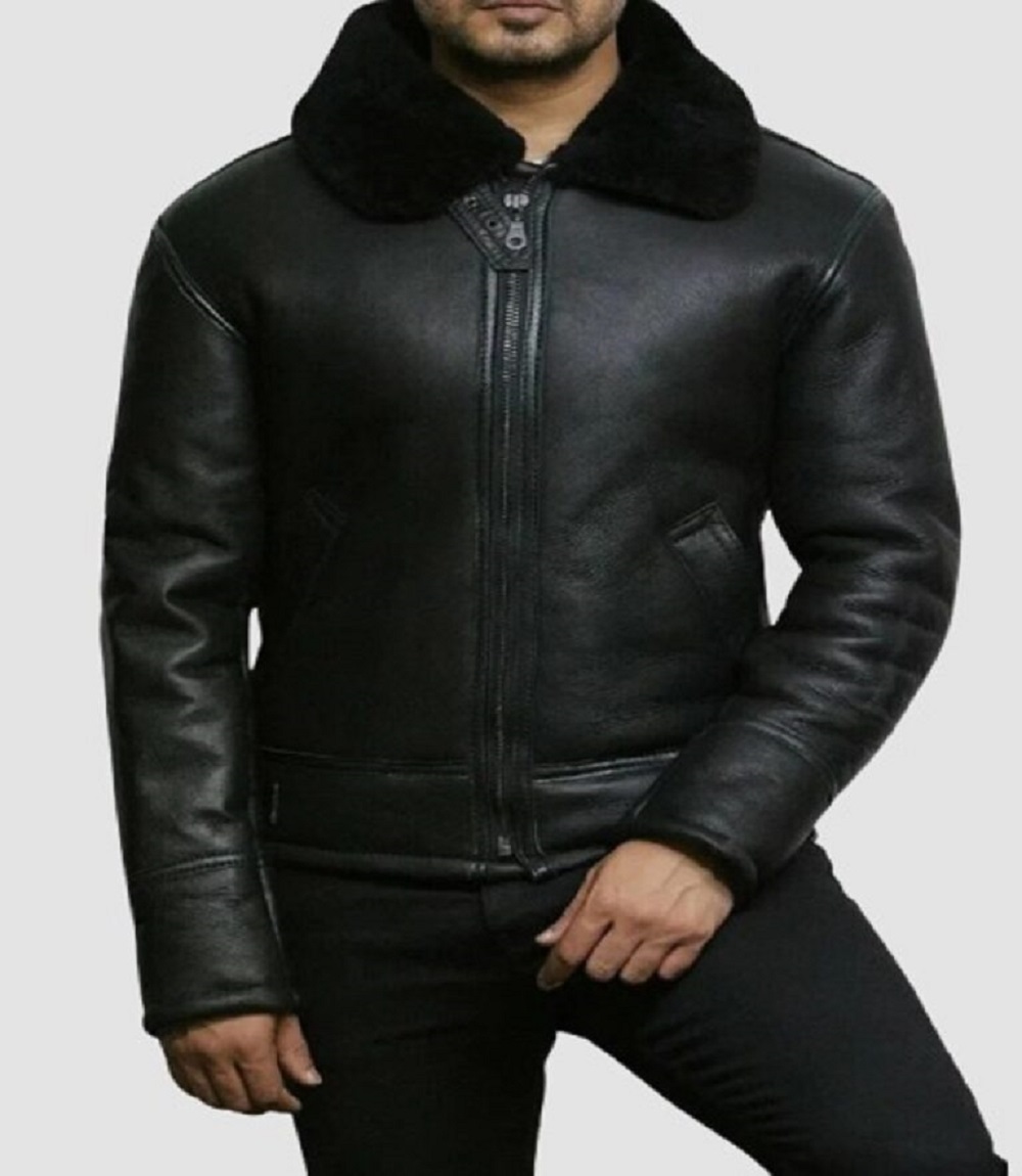 Mens Blackout Bomber Leather Jacket