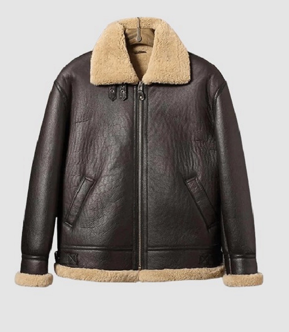 Mens Bomber B3 Shearling Jacket, Brown Leather