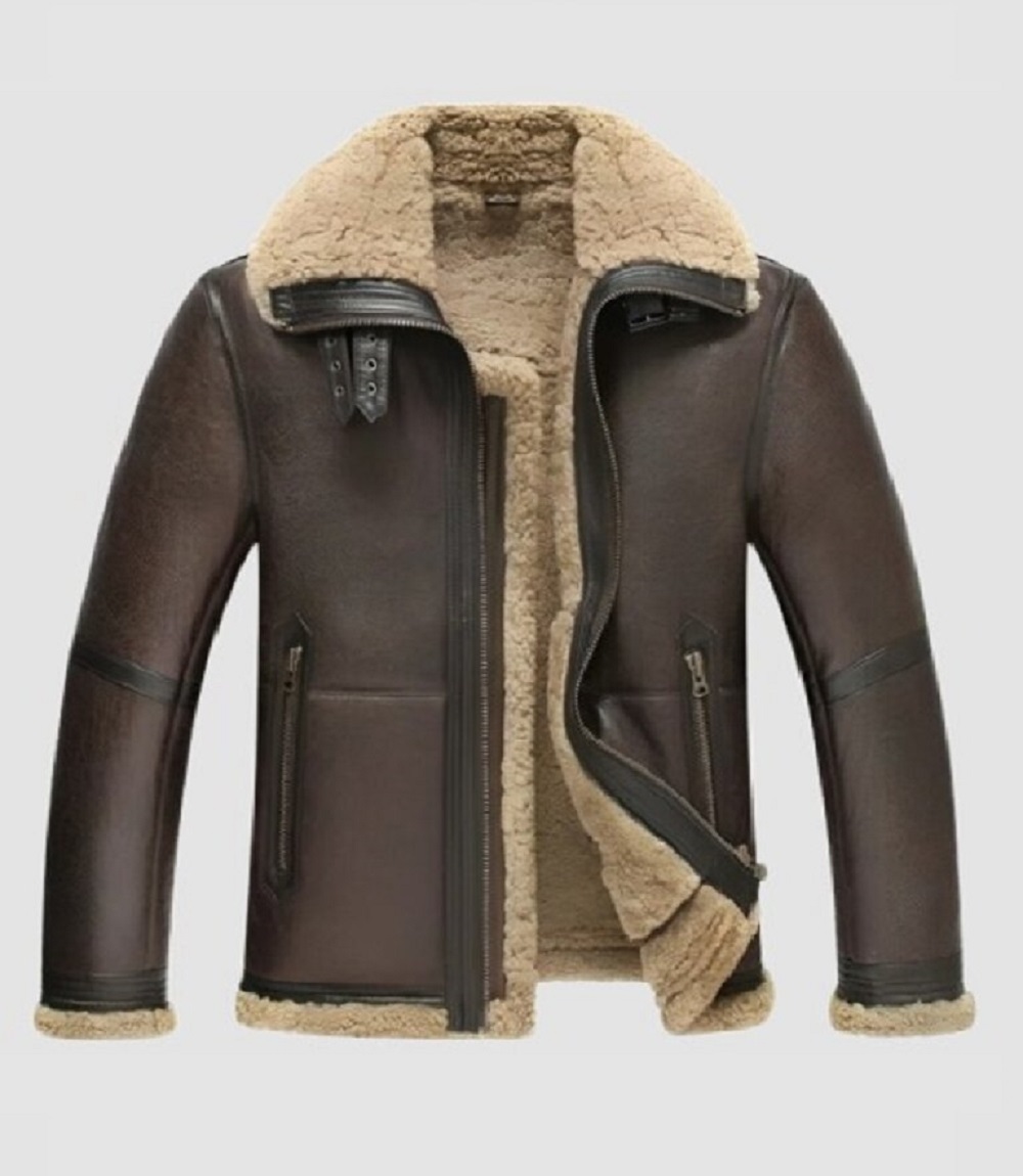 Mens Bomber Brown Shearling Flight Leather Jacket