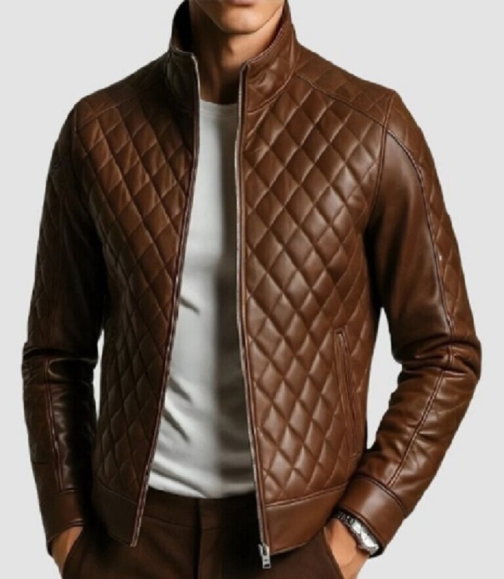 Men’s Bomber Real Quilted Style Leather Jacket