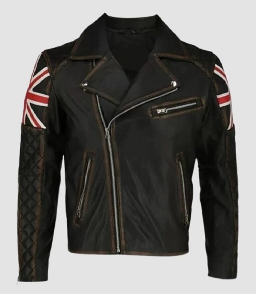 Mens Brown Leather Biker Jacket with Vintage Style