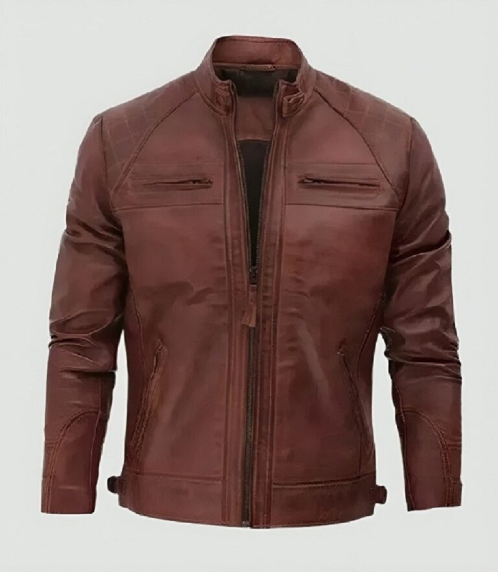 Mens Brown Leather Café Nomad Jacket Distressed Moto Style