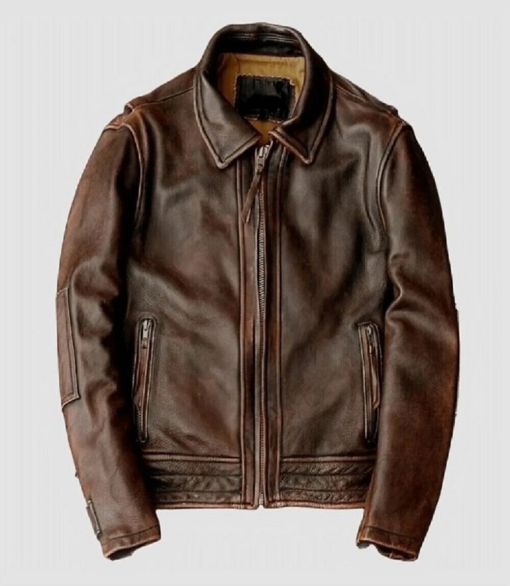 Mens Brown Leather Jacket Classic Zip