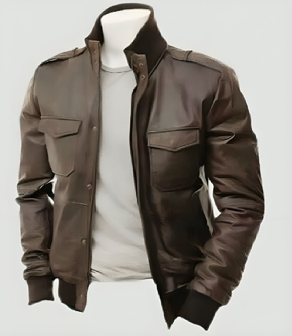Mens Brown Leather Jacket Full Sleeves Shoulder Design