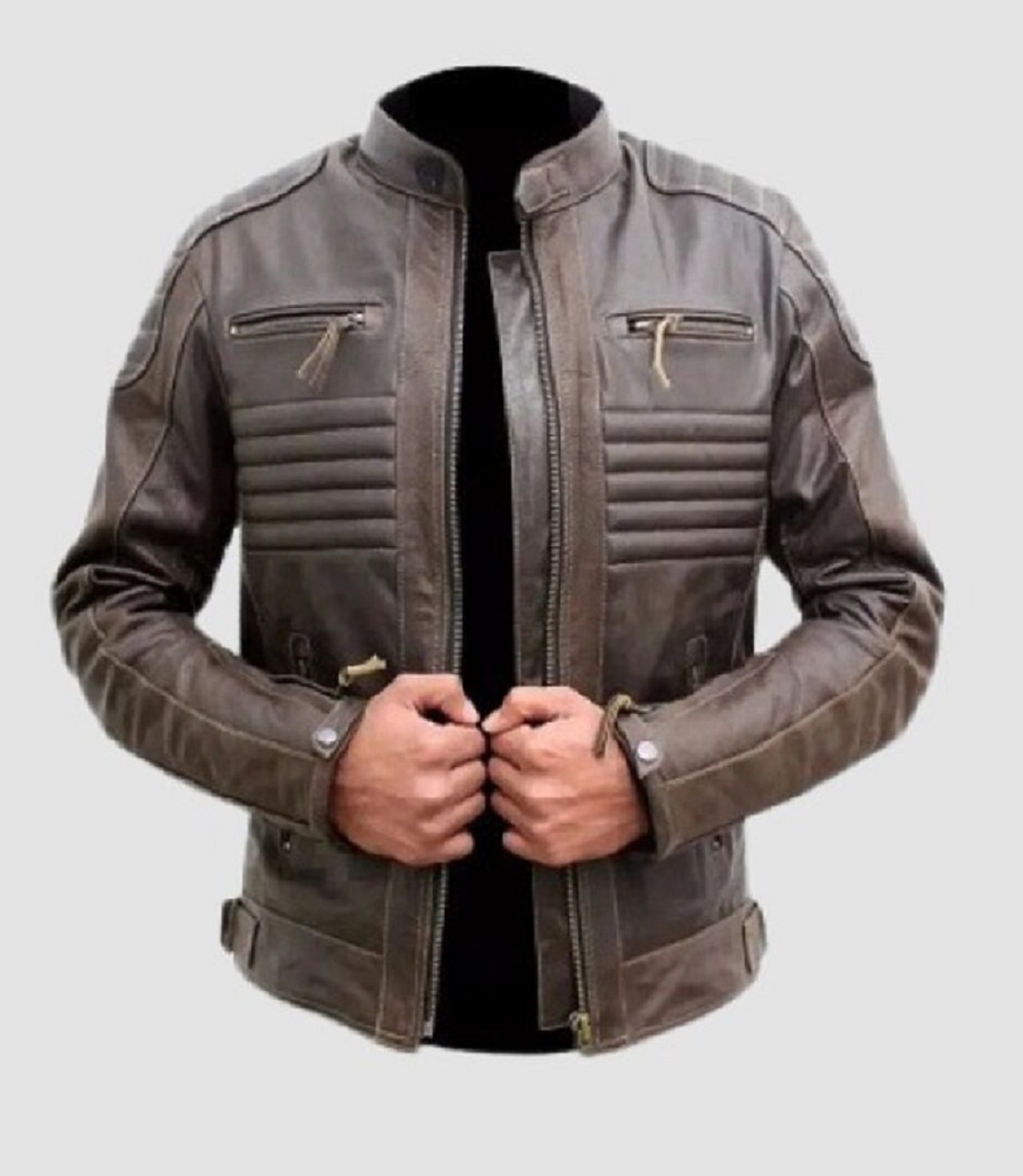 Mens Brown Quilted Rider Leather Jacket