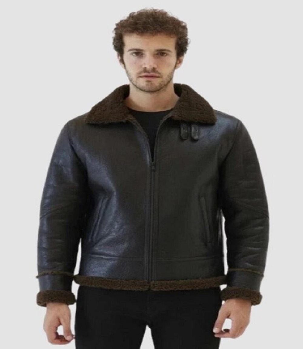 Mens Brown Shearling Bomber Tough Look Cozy Feel