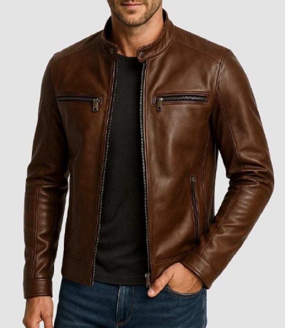 Mens Cafe Racer Biker Real Vintage Style Leather Jacket