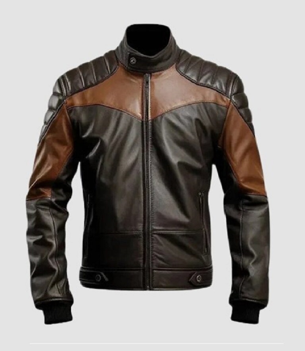 Mens Cafe Racer Moto Style Leather Jacket