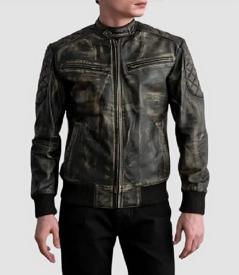 Mens Cafe Racer Retro Leather Jacket Vintage Biker Style