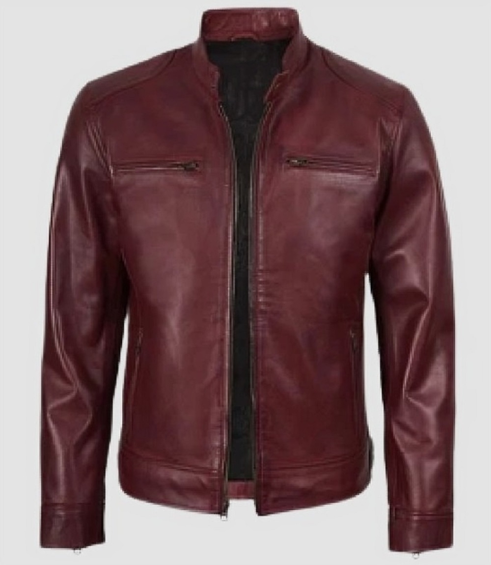 Mens Classic Maroon Racer Style with Attitude Leather Jacket