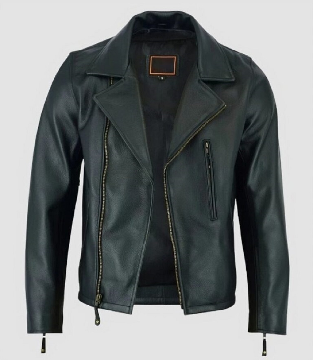 Mens Classic Vintage Genuine Cowhide Biker Leather Jacket