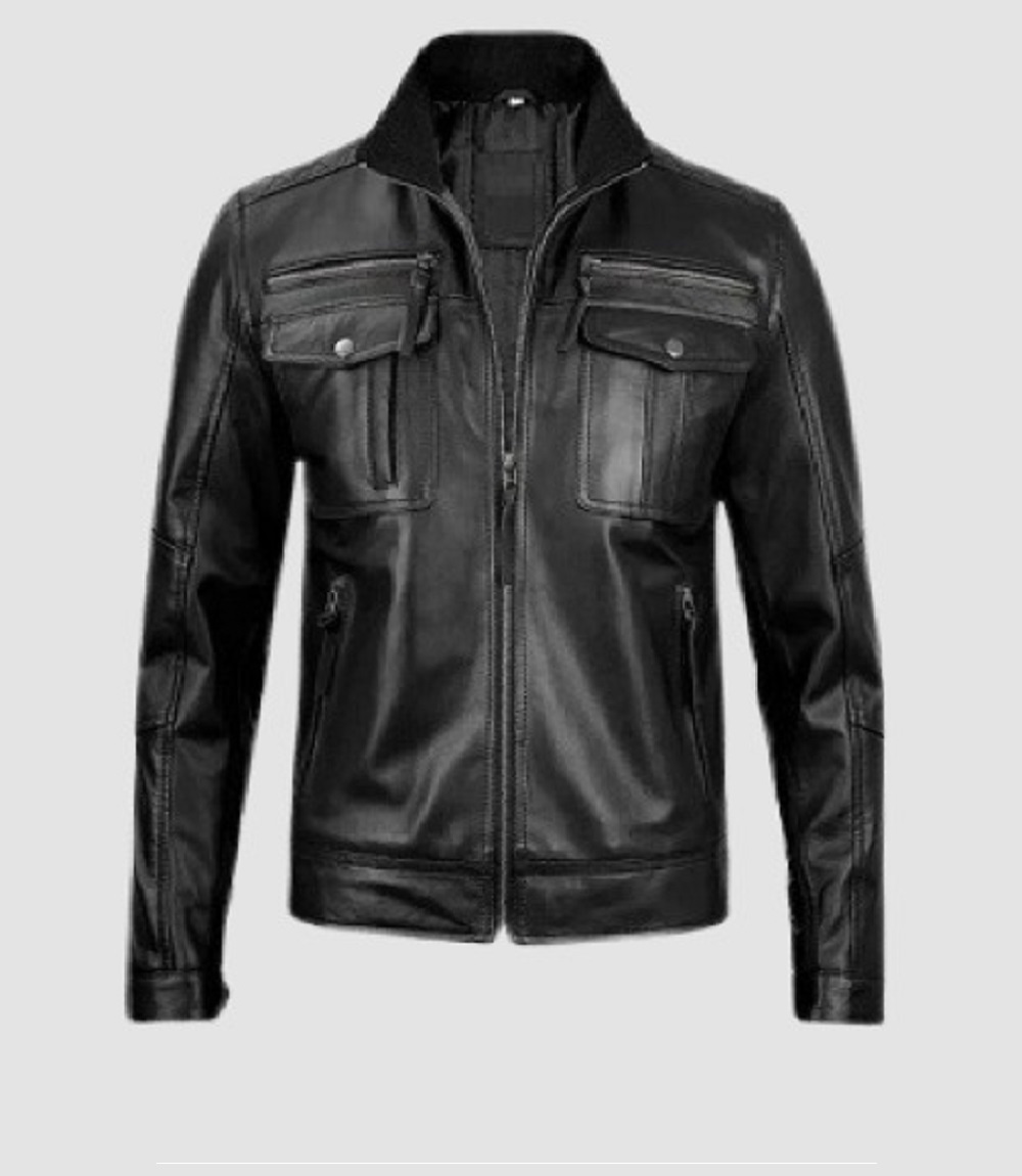 Men’s Dark Brown Leather Jacket Cafe Racer Classic Stylish