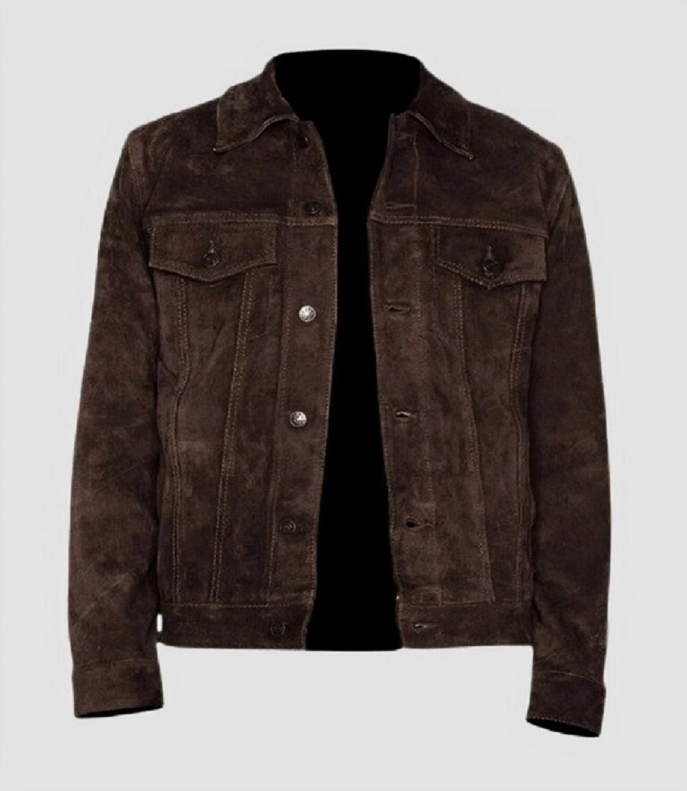 Men’s Dark Brown Real Suede Leather Trucker Jacket