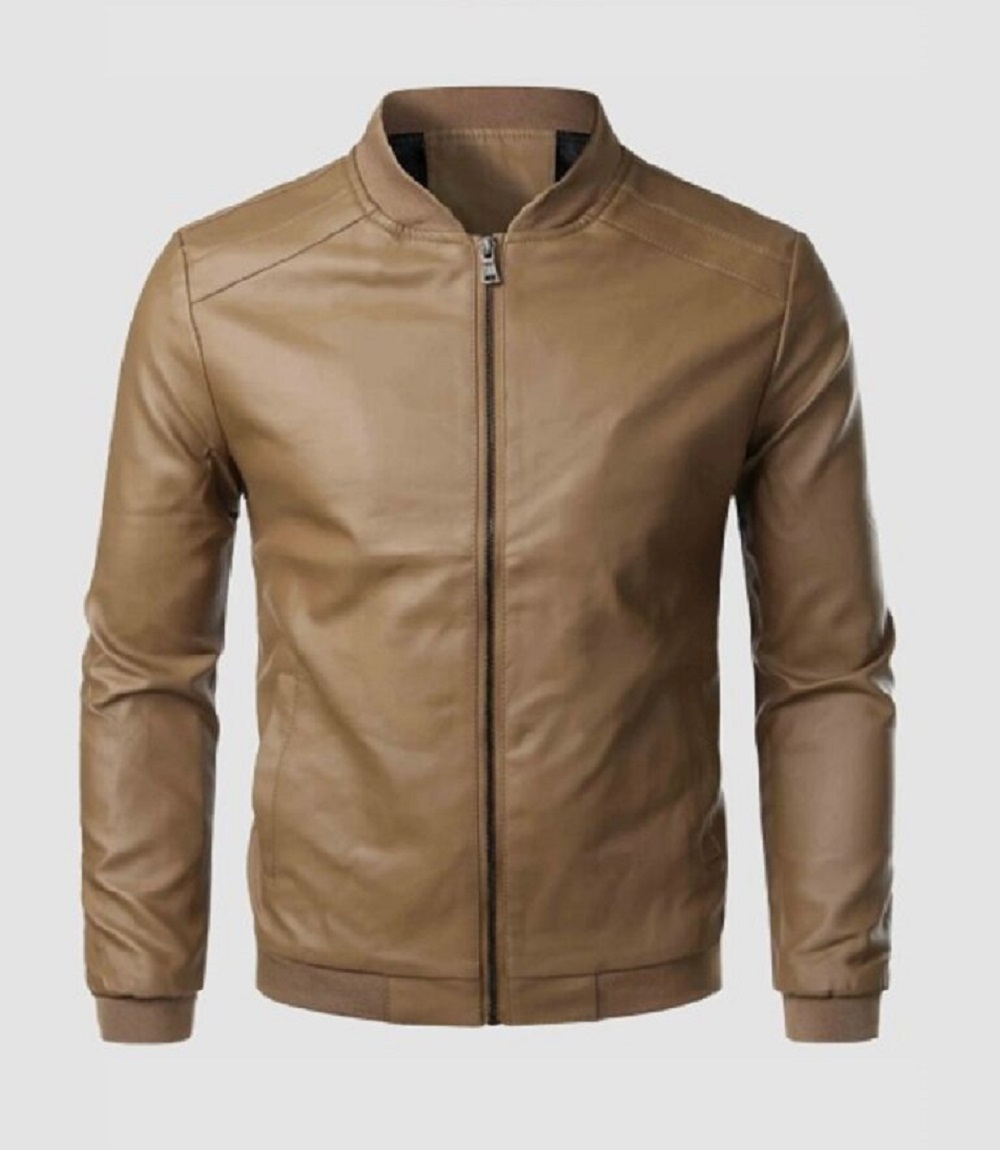 Mens Faux Leather Collar Biker Motorcycle Jacket