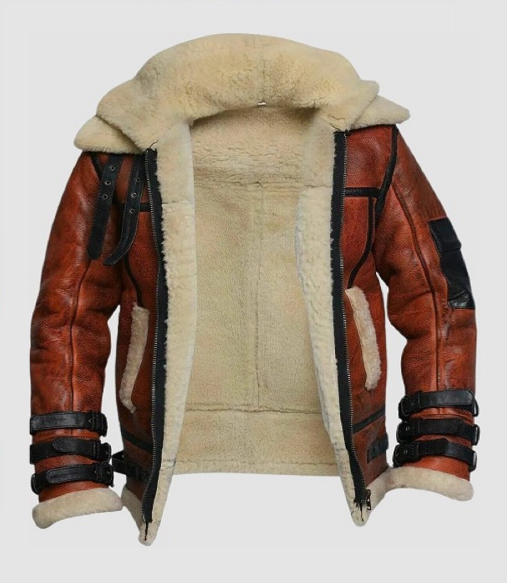 Mens FlightVintage Aviator Look Premium Leather jacket with Fur