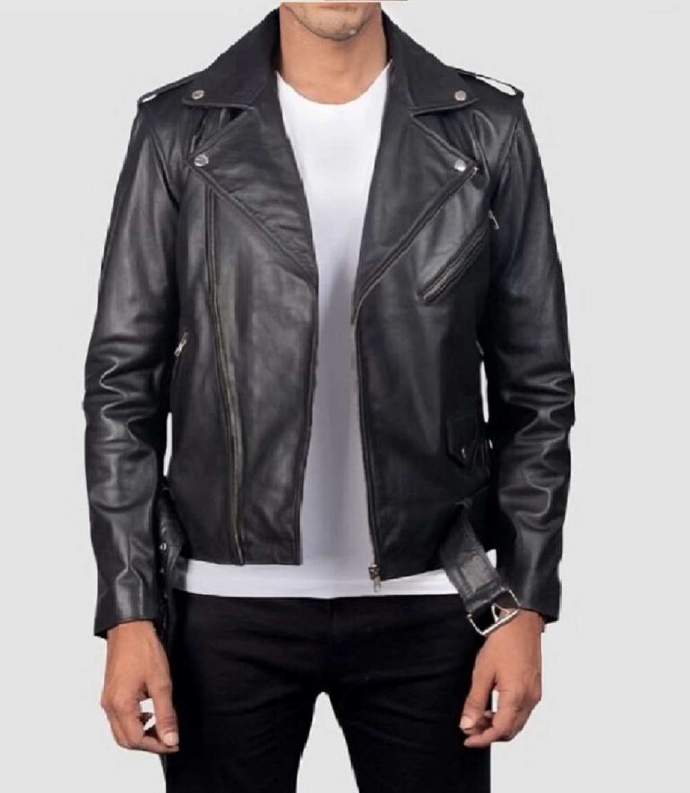 Men's Full Black Leather Biker Jacket
