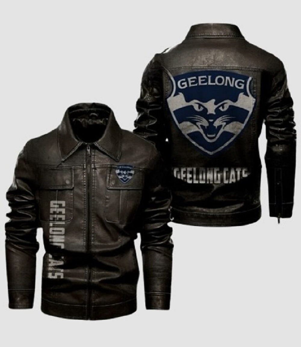 Mens Geelong Dark Brown Cats Leather Jacket