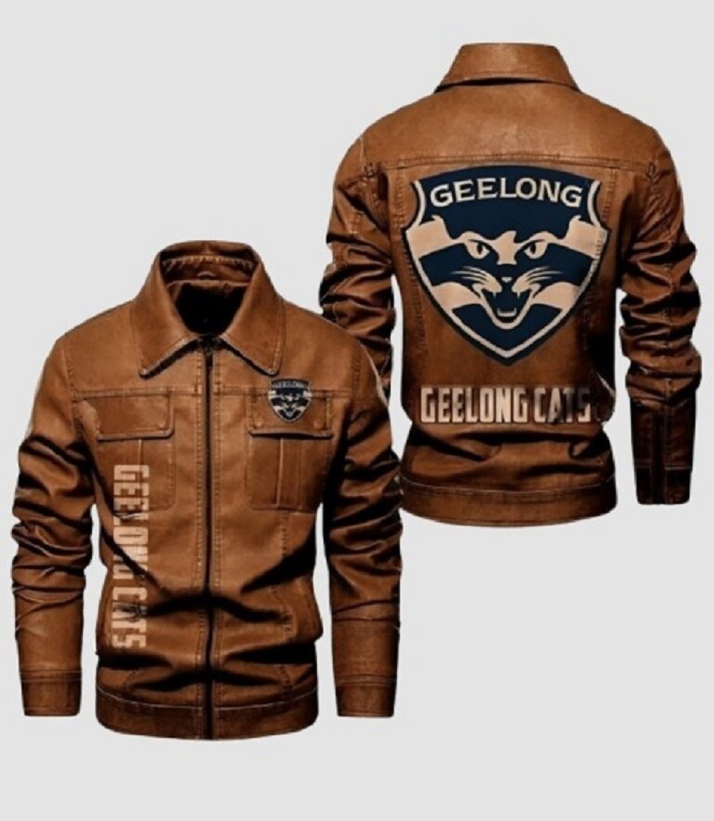 Mens Geelong Tan Brown Cats Leather Jacket