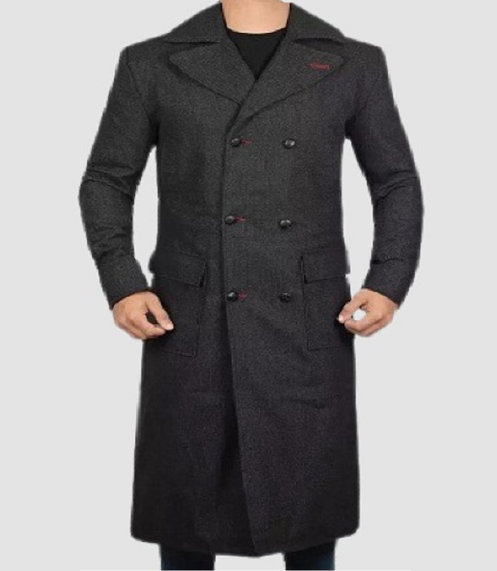 Men’s Gray Wool Double-Breasted Detective Coat