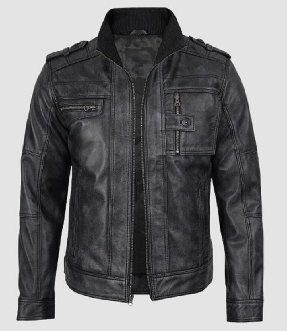 Mens Jacket Black Leather Biker Rider Style