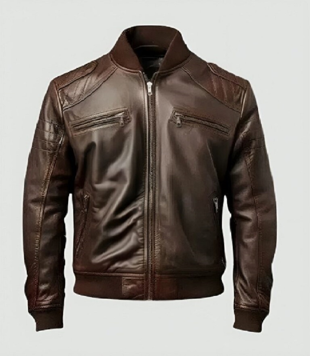 Men’s Leather Biker Jacket Coffee Brown